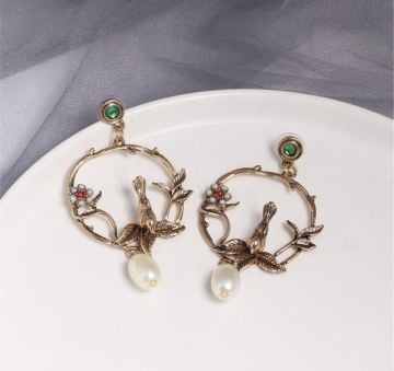 Vintage Kuş Tasarım Küpe