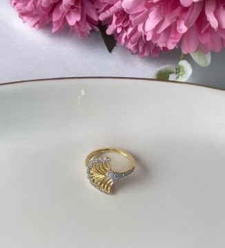 Taşlı Gold Tasarım Çelik Yüzük