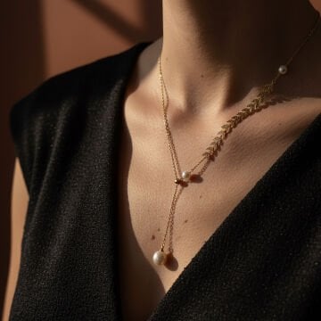 İnci Detaylı Yaprak Çelik Kolye