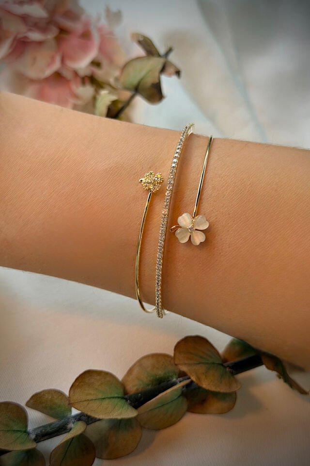 Minimal Çiçek Figürlü Zirkon Taşlı Vintage Halka Bileklik