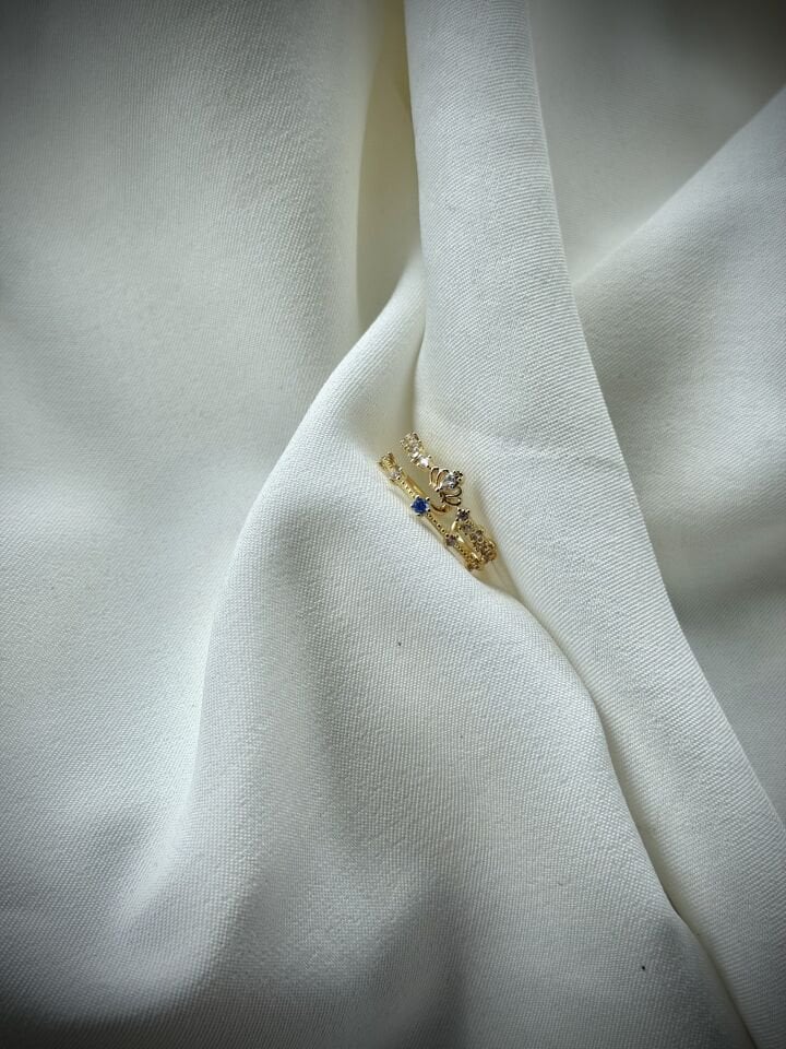 Vintage Taç Detaylı Mavi Taşlı Yüzük