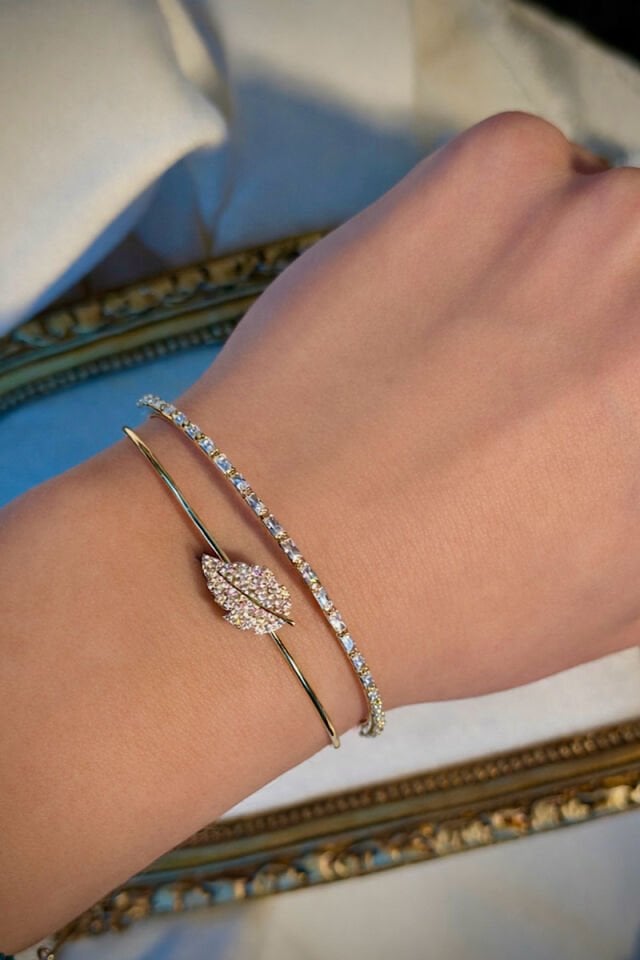 Vintage Yaprak Figürlü Zirkon Taşlı Halka Bileklik