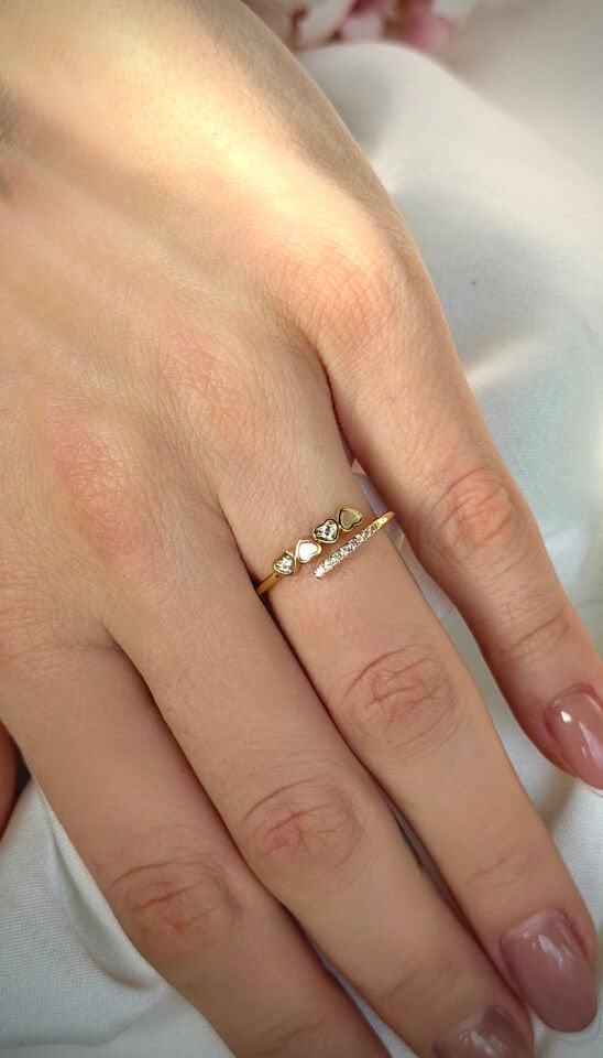 Minimal Kalp Detaylı Zirkon Taşlı Vintage Yüzük