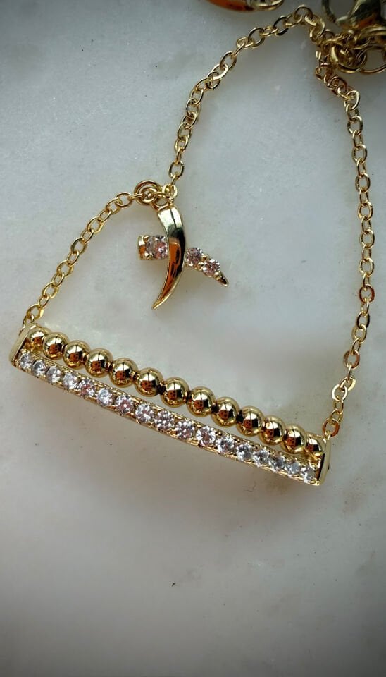 Retro Bar Zirkon Detaylı Gold Vintage Bileklik