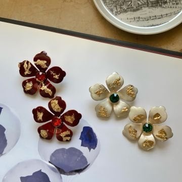 Gold Detay Vintage Çiçek Küpe