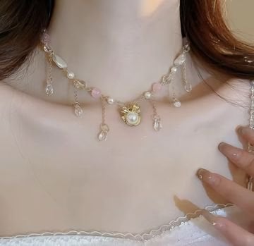 Pink Stone and Pearl Tasarım Kolye