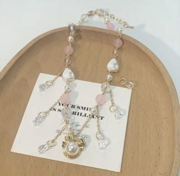 Pink Stone and Pearl Tasarım Kolye