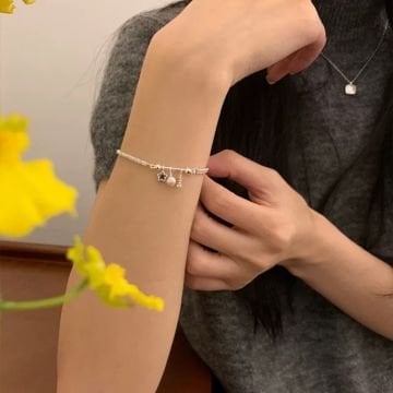 Purple Star Taş Detaylı Gümüş Bileklik