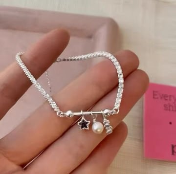 Purple Star Taş Detaylı Gümüş Bileklik