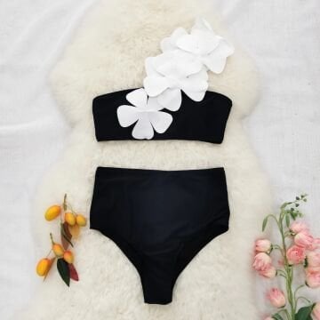 Beyaz Çiçek Tasarım Bandaj Bikini Small