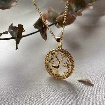 Geyik Figürlü Çelik Kolye