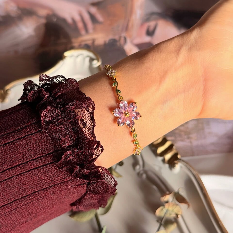 Vintage Pembe Çiçek Tasarım Bileklik