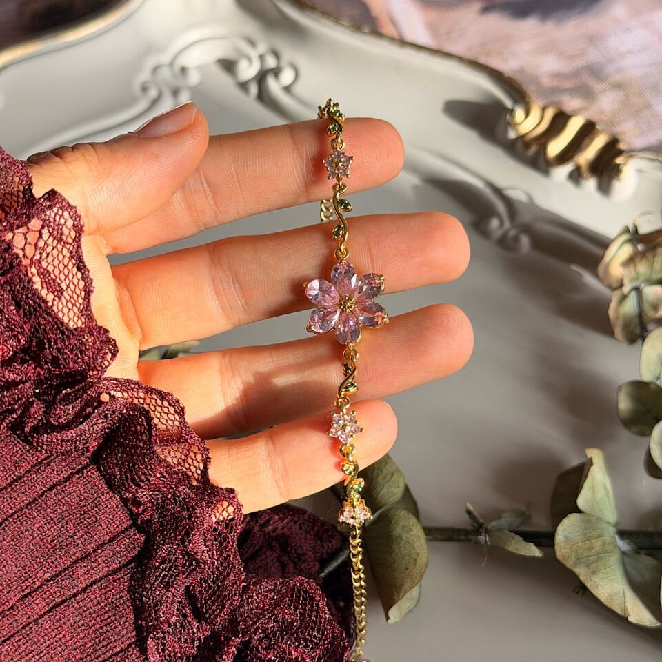 Vintage Pembe Çiçek Tasarım Bileklik