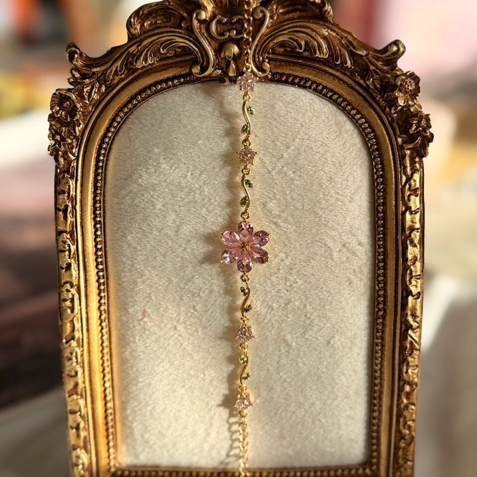 Vintage Pembe Çiçek Tasarım Bileklik