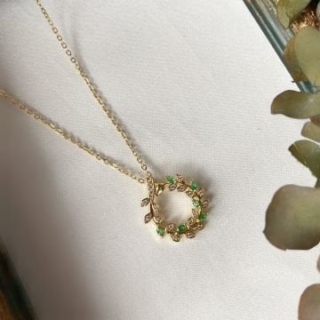 Kristal Taşlı Yaprak Çelik Kolye