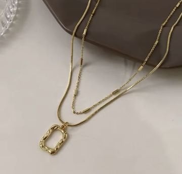 Gold Geometrik Çift Katmanlı Çelik Kolye