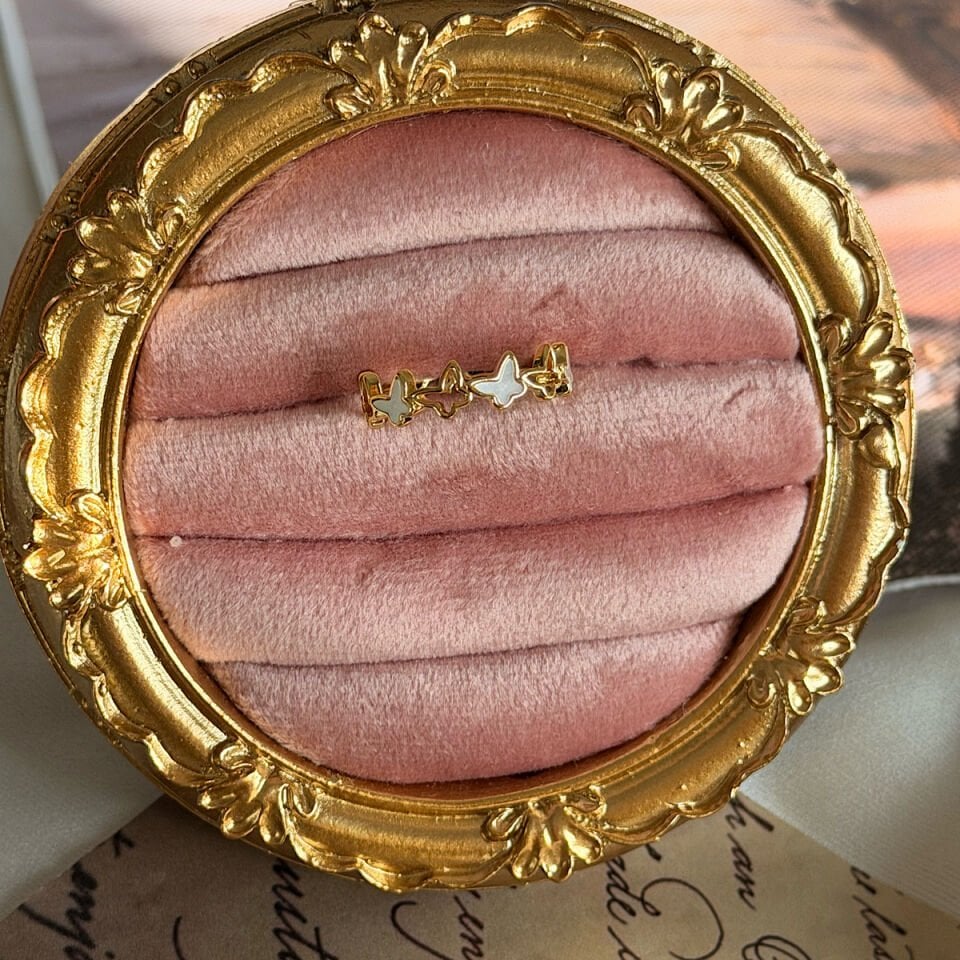 Sedef Taşlı Vintage Kelebek Tasarım Yüzük