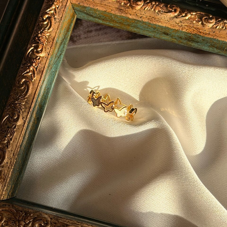 Sedef Taşlı Vintage Kelebek Tasarım Yüzük