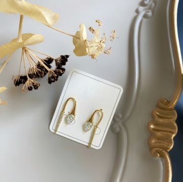 Taşlı Gold Design Küpe