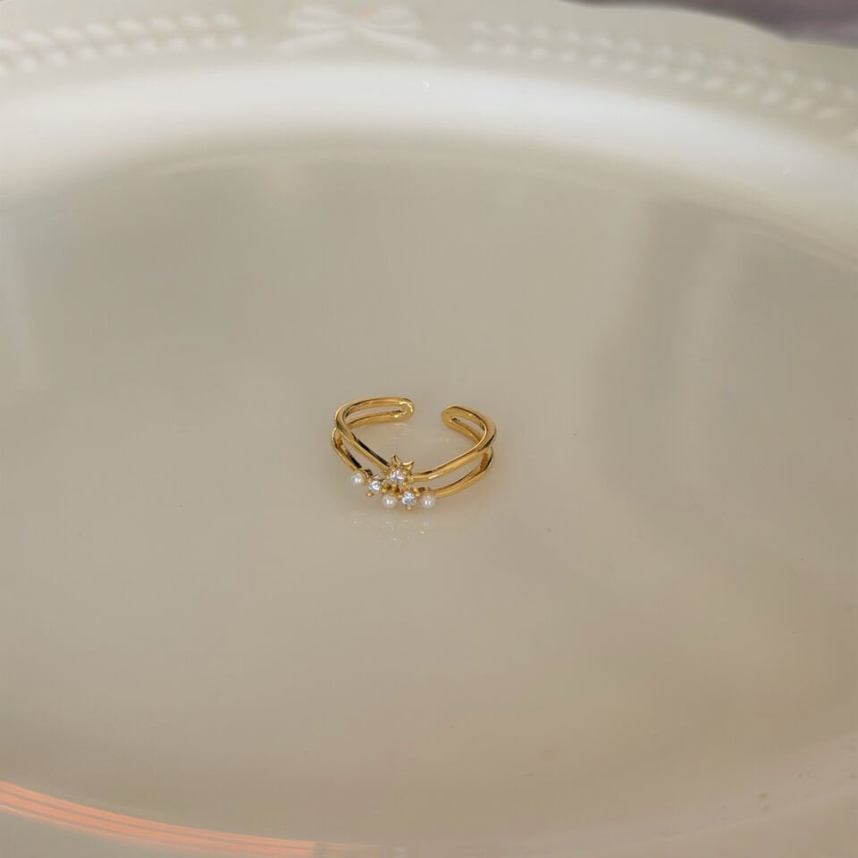 İnci ve Zirkon Taşlı Çift Katmanlı Yüzük