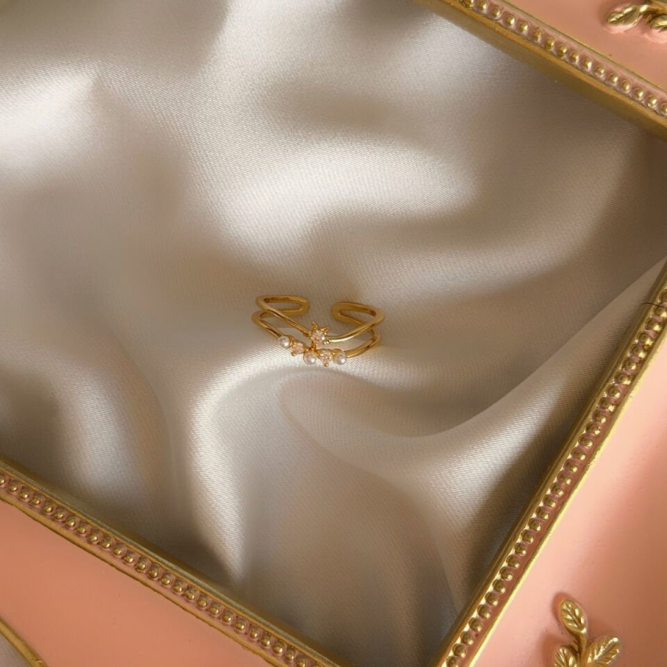 İnci ve Zirkon Taşlı Çift Katmanlı Yüzük