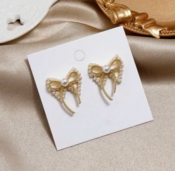 Gold İncili Fiyonk Küpe