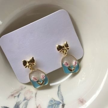 Vintage Pembe Çiçek Küpe