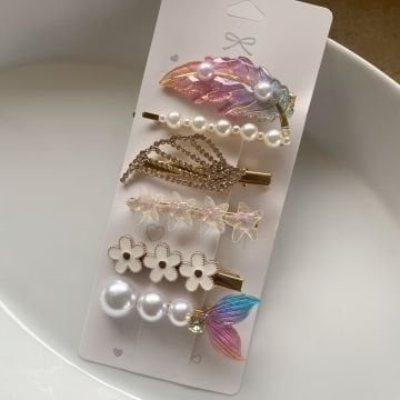 Balık Kuyruğu ve Yaprak Figürlü 6'lı Toka Set