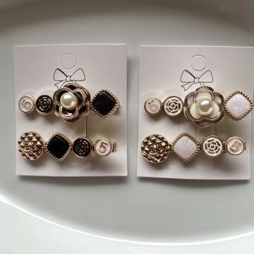 Siyah ve Beyaz Gül 2'li Toka Set