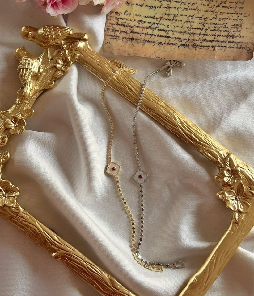 Vintage Kare Tasarım Kırmızı Taşlı İnce Minimal Bileklik