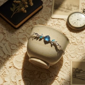 Blue Stone and Leaf Çelik Bileklik