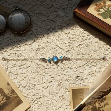 Blue Stone and Leaf  Çelik Bileklik