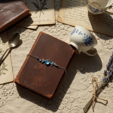 Blue Stone and Leaf  Çelik Bileklik