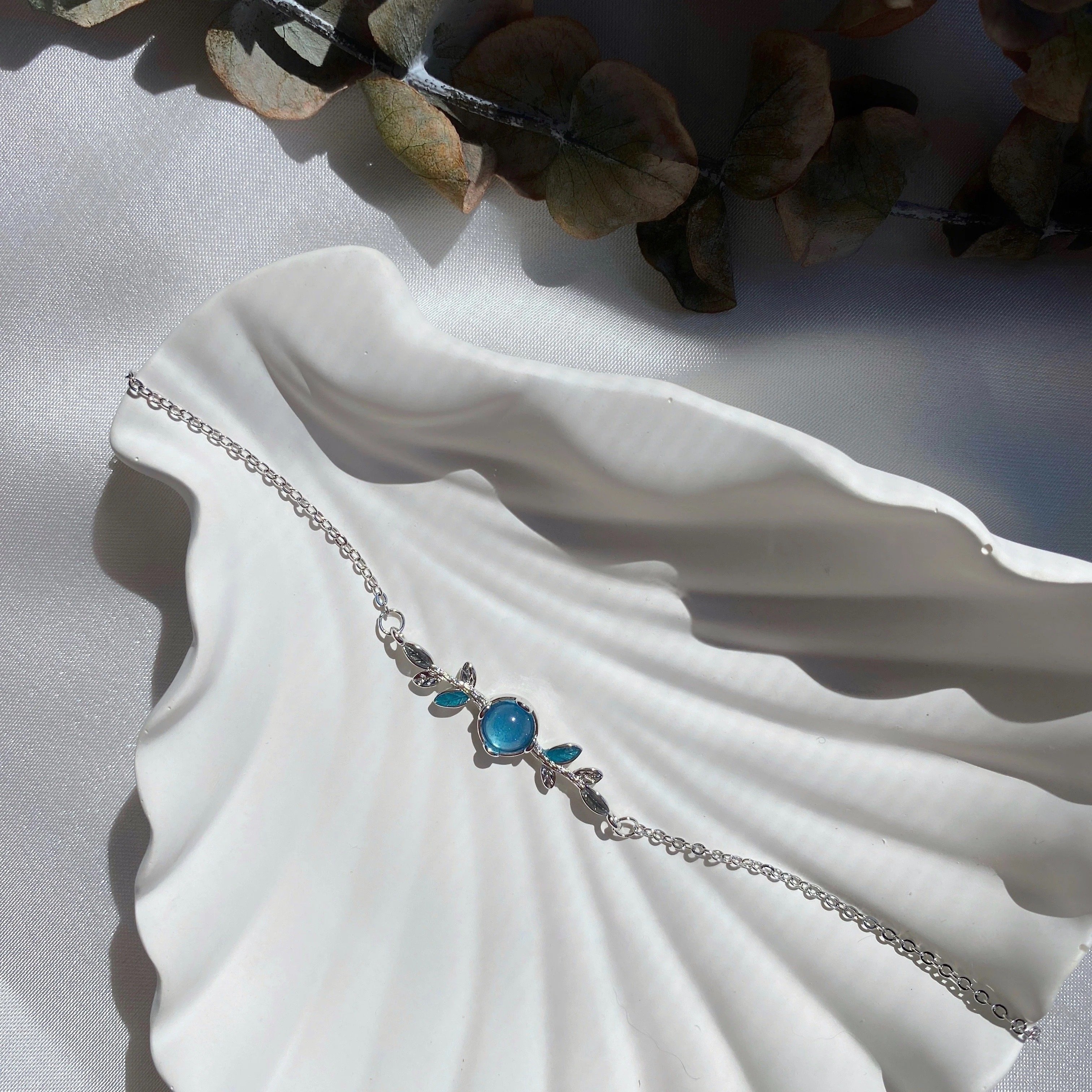 Blue Stone and Leaf  Çelik Bileklik