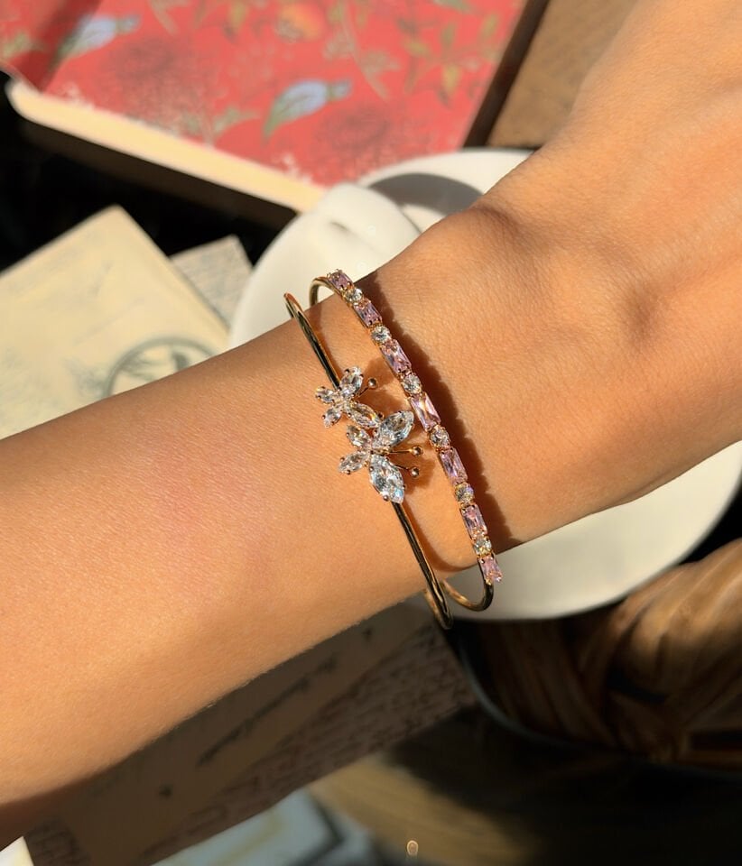Vintage Kelebek Motifli Minimal Zirkon Taşlı Kadın Halka Bileklik