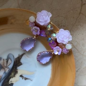 Mor Çiçek Tasarım Vintage Küpe