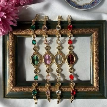 Vintage Oval Renkli Çiçek Tasarım Saat