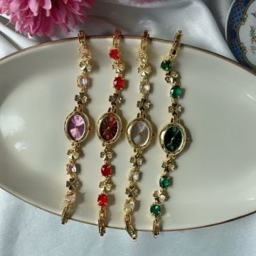 Vintage Oval Renkli Çiçek Tasarım Saat