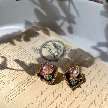 Vintage Mor İnci Detaylı Küpe