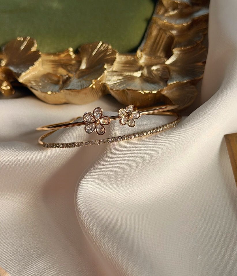 Vintage Çiçek Motifli Zirkon Taşlı Çift Katmanlı Halka Bileklik