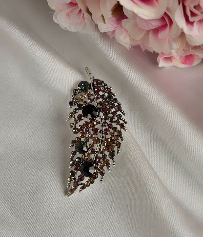 Renkli Kristal Taşlı Yaprak Broş