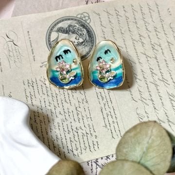 Vintage Kuş ve Çiçek Tasarım Küpe