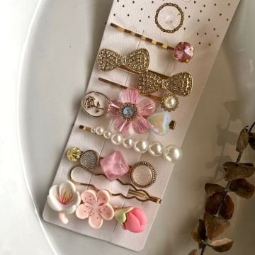 Çiçek ve Fiyonk 8'li Toka Set