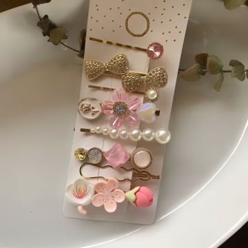 Çiçek ve Fiyonk 8'li Toka Set