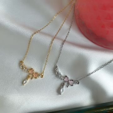 Zirkon Taşlı Fiyonk Çelik Kolye