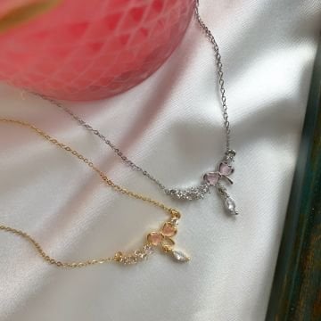 Zirkon Taşlı Fiyonk Çelik Kolye