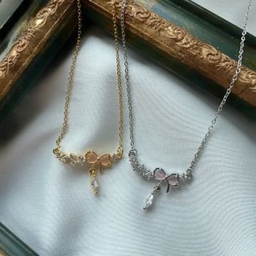 Zirkon Taşlı Fiyonk Çelik Kolye