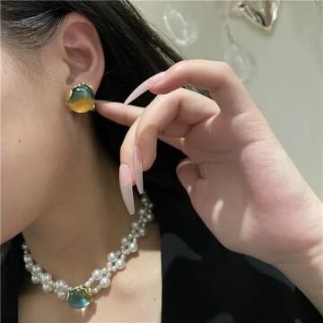 Vintage Yeşil Taşlı Küpe