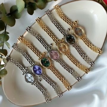 Vintage Oval Tasarım Kalp Charm Detaylı Saat