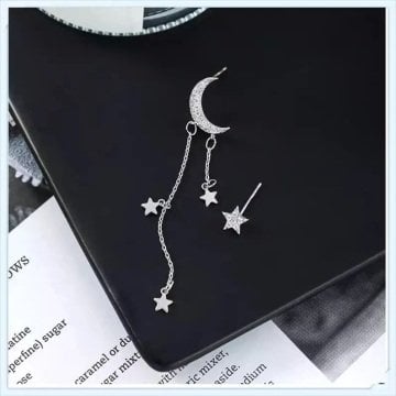 Moon and Star Gümüş Küpe